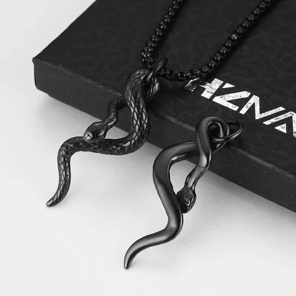 Gothic Men's Black Stainless Steel Animal Snake Pendant Chain Necklace